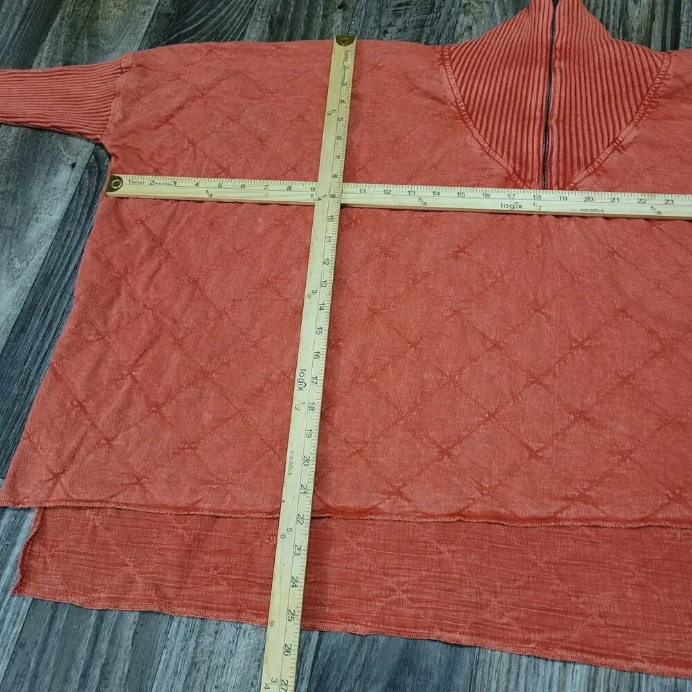 Free People Shiloh Quilted Sweatshirt Pullover‎ Zip Swing Hi Lo Size Small